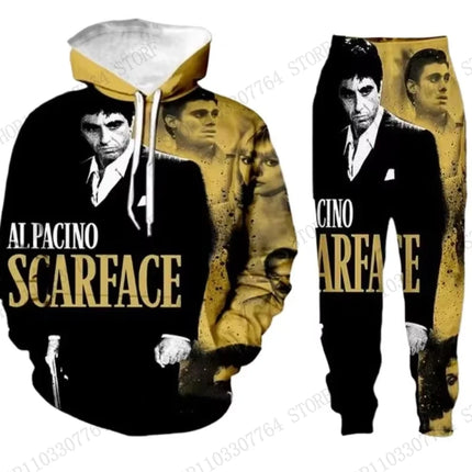 New Men Hoodie Pant Set Movie Scarface 3d Print Set Men Women Fashion Hoodie + Sweatpants 2Pcs Sets Sport Tracksuit Tony Montana