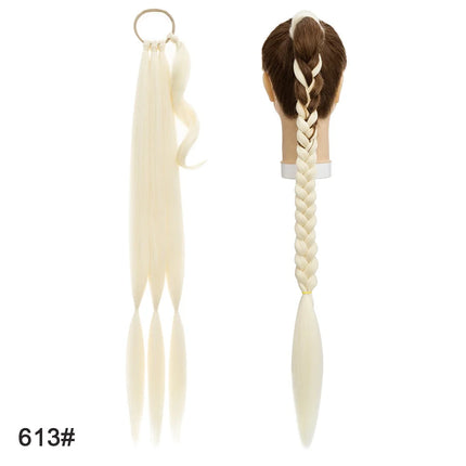 Benehair 34inch Long Braid Ponytail Extension with Elastic Tie Straight Wrap Around Braid Hair Synthetic Drawstring Ponytail