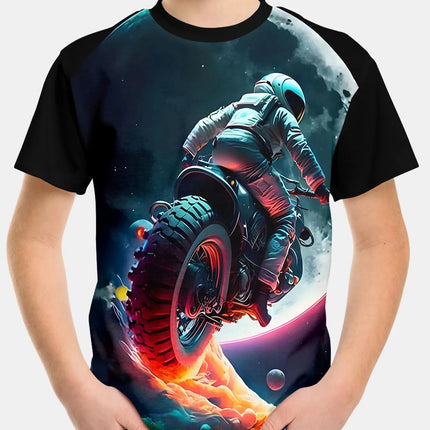 2024 Summer Kids Clothing Motorcycle Children's T-Shirt 3D Printing Short Sleeve Boys Girls Loose Tops Streetwear 2 To 8 Years