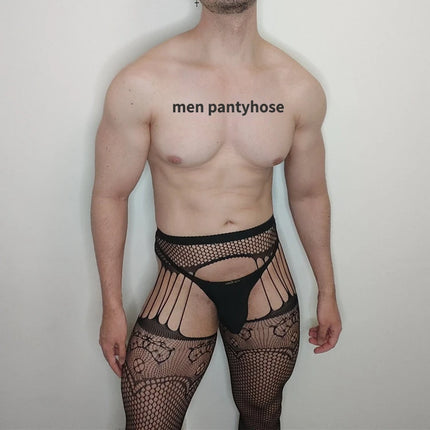 Crotch garter Tights for Male Pantyhose Sexy Husband Men's Thigh High Stockings Man Fetish Lingerie Plus Size Fishnet Hosiery