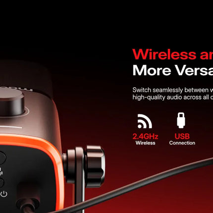 maono PD100W Wireless Dynamic Microphone Cardioid Dynamic Mic 50m Range One-Touch Noise Reduction RGB for Gaming Live Streaming