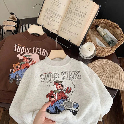 2025 Winter New Baby Long Sleeve Fleece Sweatshirt Infant Boy Girl Cartoon Warm Pullover Toddler Velvet Thick Casual Top Clothes