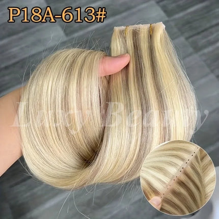 Brown Butterfly Hole Weft Hair Extensions Straight Invisible Twin Tab Weft Natural Blonde P4-27 Hole Weft Human Hair Extensions