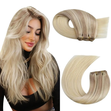 Moresoo Sew in Hair Extensions Weave Hair Human Bundles Machine Remy Hair 100 Gram Double Weft Soft Straight Human Hair Weft
