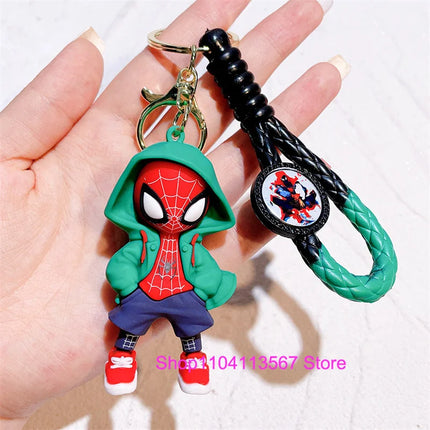 New Q Style Spider Hero Keychain Cartoon Super Heroes Deadpool Cute Doll Keyring Ornament Key Chain Pendant Kids Toys Gifts
