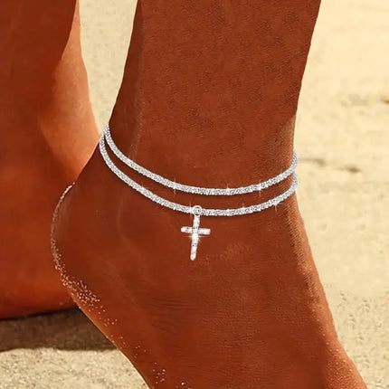 LATS Shiny Sparkling Simple Anklet for Women Gold Silver Color Elegant Jewelry Female Beach Ankle Bracelet on Foot Party Gift