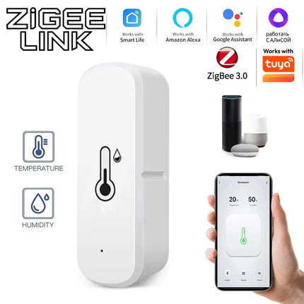 Zigbee 3.0 Temperature & Humidity Sensor Indoor Smart Home Monitor App Alerts Voice Control Via Alexa Google Home for Tuya Smart