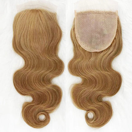 Golden Blonde #27 Silk Base Lace Closure Wig with Baby Hair Virgin European Human Hair Toppers for Women