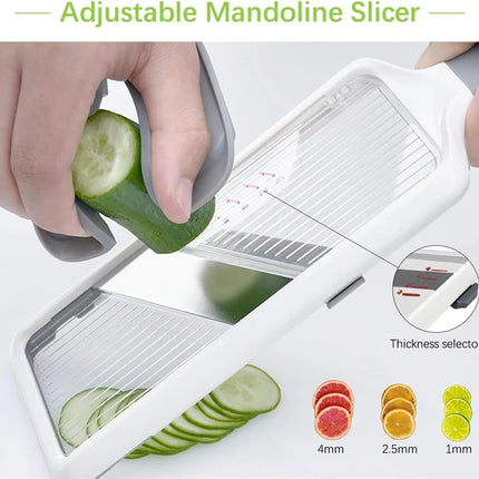 LMETJMA Multi Handheld Mandoline Slicer with Adjustable Stainless Steel Blade Kitchen Veggie Chopper Cheese Grater JT237