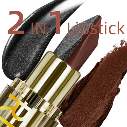 1pc Two Tone Chocolate Color Lipstick Waterproof Glitter&Matte Lip Tint Red Sexy Lips Makeup High Pigmented Lip Liner Cosmetics
