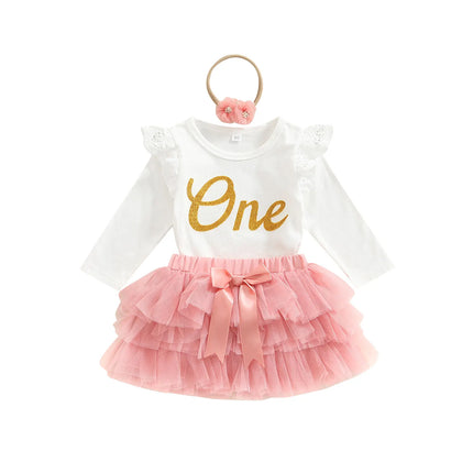 Ma&Baby 6-18M 1st Birthday Newborn Infant Baby Girls Clothes Set Princess One Letter Romper Tulle Shorts Headband Outfits d01