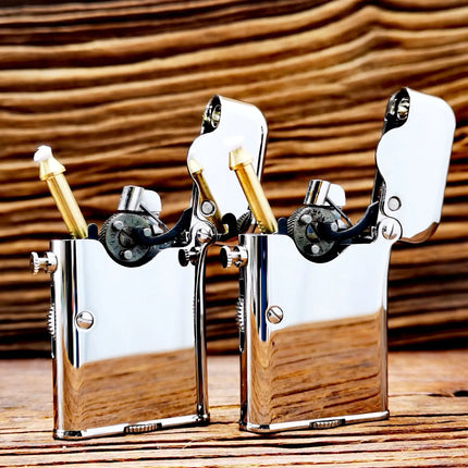 Vintage Fuel Oil Lighter Brass Chrome Plating Golden Cigarette Pipe Collection Briquet Mechanical Lifting Isqueiro
