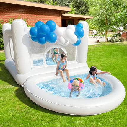 White Bounce House with Pump Ball Pit for Kids 3-6 Birthday Indoor or Outdoor Playhouse Customizatio