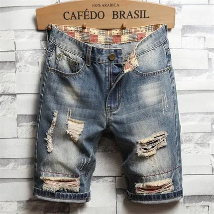 2026 Summer Men's Blue Ripped Jeans Shorts Fashion Casual Denim Shorts Asian Size 28-34 36 38 40 Men Slacks, 2025 New
