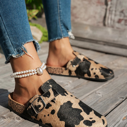 2025 New Women's Casual Autumn and Winter All-Season Outdoor Activities Animal Print Leopard Print Cow Print New Mules Slip-On Slippers Outdoor Flat Beach Shoes Trendy Fashion Animal Print Cow Print Leopard Print Cork Sole Sa