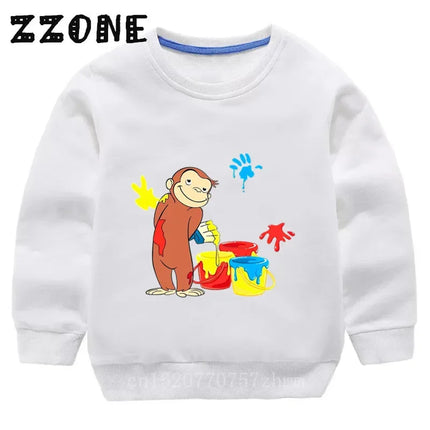 Kids Curious George Monkey Cute Cartoon Sweatshirts Children's Hoodies Baby Cotton Pullover Tops Girl Boy Autumn Clothes,KYT5266