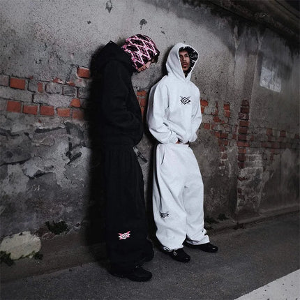 Winter Warm Oversized Hoodie Sweatpants Fashion Geometric Print Casual Streetwear Cozy Loungewear 2026 New