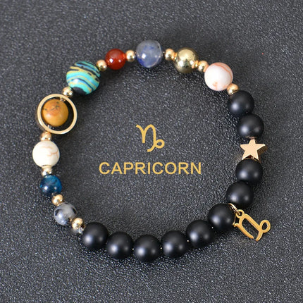 12 Zodiac Signs Constellation Bracelet Men Women Universe Galaxy Eight Planets Solar System Natural Stone Bracelet Beaded