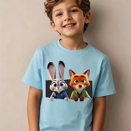 Zootopia Children's Summer T-Shirt, Judy & Nick Collaboration Short Sleeve Casual Top for Boys and Girls