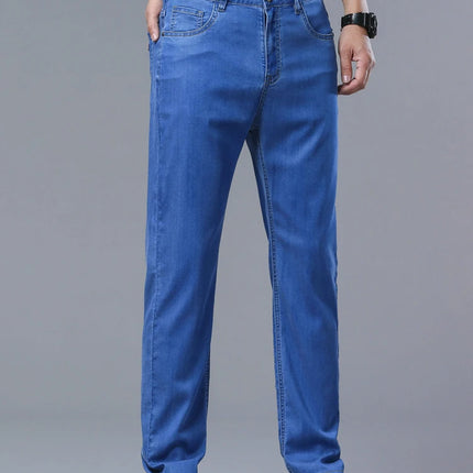 Lyocell Ice Silk Jeans Men's Comfortable Soft Cool Drape Casual Trousers Spring Summer Thin Korean Business Straight Denim Pants