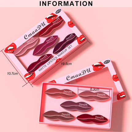 5pcs Matte Lipstick Makeup Set Super Smooth Texture Long Lasting Lipstick Kit High Pigment Sexy Lip Stick with Perfect Gift Box