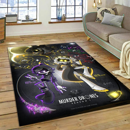 2025 New Style Cartoon Murder Drones Uzi Robot 3D Rug Carpet for Living Room Bedroom Home Decor, Non-slip Sofa Doormat Floor Mat