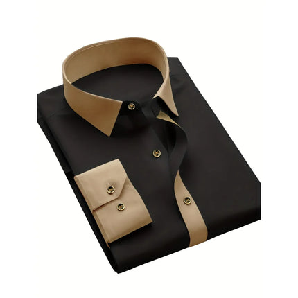 FGKKS Men Black Shirt Brand New High Street Patchwork Long Sleeve Smart Casual Elastic Man Business Dress Shirts
