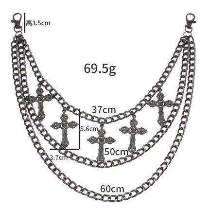 Punk Metal Cross Star Layered Chain Keychain For Women Men Waist Key Chain Wallet Jeans Hip-hop Pants Harajuku Belt Jewelry Gift