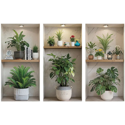 3pcs/set Simulated Archway Niche Potted Plant Painting Stairway Entrance Hall Wall Stickers Peel & Stick Art Mural Wall Decals