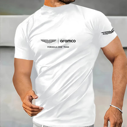 Aston Martin F1 summer new mock neck short-sleeve T-shirt, quick-drying sport top for fitness, running and body shaping