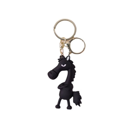 Funny Cartoon Horse Keychain Cold-Hearted Simulation Black Horse Bag Ornament Decorative Hanging Car Pendant Car