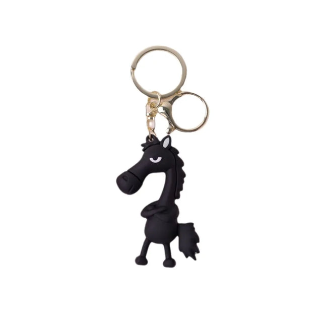 Funny Cartoon Horse Keychain Cold-Hearted Simulation Black Horse Bag Ornament Decorative Hanging Car Pendant Car