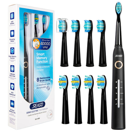 Seago Electric Toothbrush Adults Toothbrush 30 Days Long Battery Life 2Minutes Smart Timer 5 Modes with 8 Replacement Brush Head