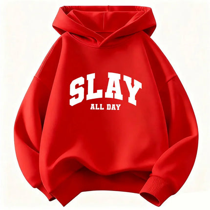 Fashion Slay All Day Letter Printed Design Hoodie Kids Children's Sweatshirt Hoody for Boys Girls Autumn Winter Casual Hoodies