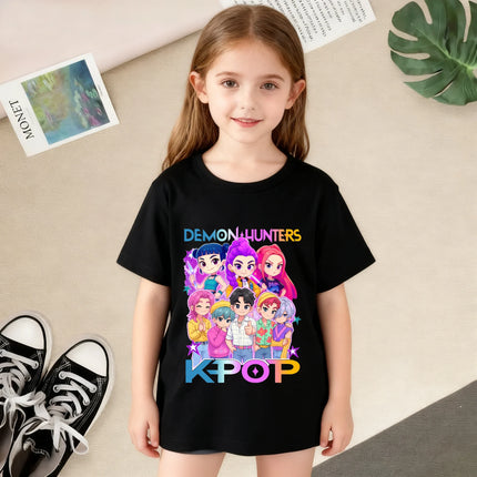Korean Wave Demon Hunter Fashion Summer Girls Clothing T-shirt Korean Trendy Style 100% Cotton Suitable for Daily Casual Wear