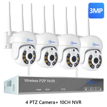 Movols H.265 3MP 5MP Wireless CCTV System Two Way Audio Waterproof PTZ WIFI IP Security Camera 10CH NVR Video Surveillance Kit