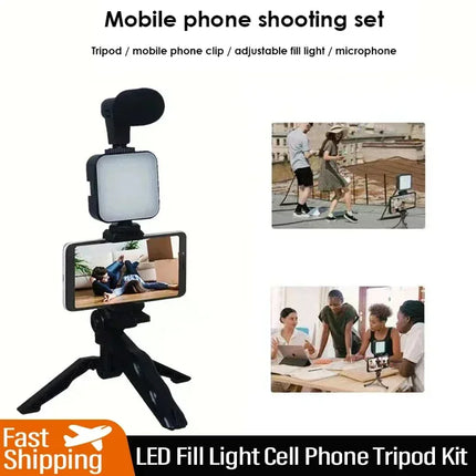 Smartphone Vlogging Kit With Tripod Phone Holder Mini Microphone LED Fill Light Starter For TikTok Live Stream Video YouTube