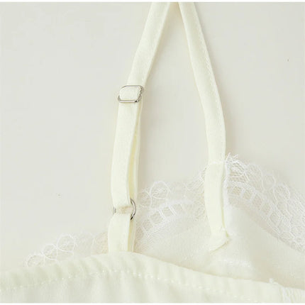 Women Lace Patchwork Sling Top Sexy V-neck Sleeveless Side Split Solid Color Vest 2025 New Summer Lady Party Vacation Tops