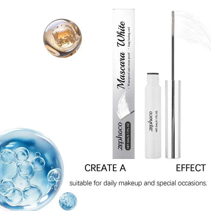 White Mascara Waterproof Fast Dry Eyelashes Curling Lengthening Makeup Eye Lashes Smooth Easy-to-Apply Texture White Ink Mascara
