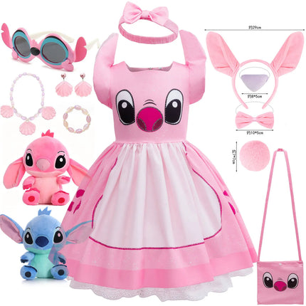 Disney Movie Lilo and Stitch Cosplay Costume Girl Plays Stitch Angel Cartoon Character Holiday Party Carnival Costume Set 2-10T