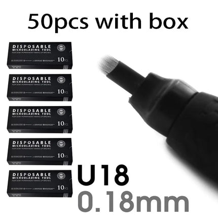 10/50Pcs Disposable Microblading Pen 0.15/0.18mm 18U Sterilized Permanent Makeup Eyebrow Tattoo Pen with U Blades