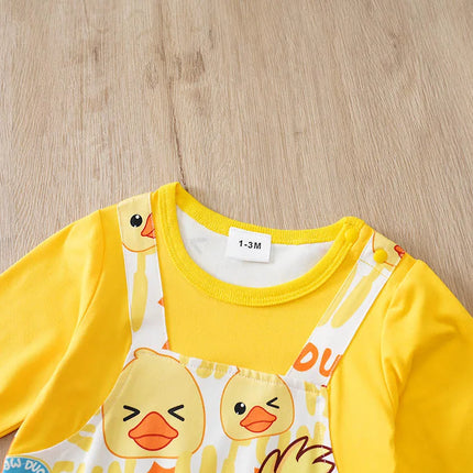 Baby Boys Girls Cartoon Yellow Duck Autumn Long Sleeve Onesie Romper Jumpsuit Infant Toddler Newborn 0-18 Months Warm Soft Cozy