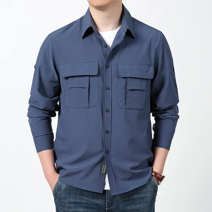 Men's Casual Shirt High Elastic Slim Fit Solid Color Spring Business Fashion Versatile Workwear Cross-Border Pure Color