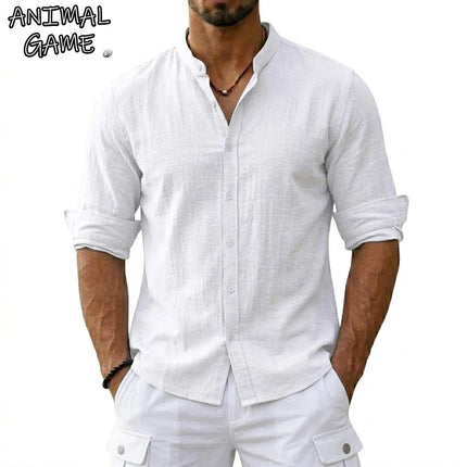 New Men's Cotton Linen Shirts for Men Casual Luxury Hawaiian Shirts Lightweight Long Sleeve Henley Beach Shirts T-Shirts for Men
