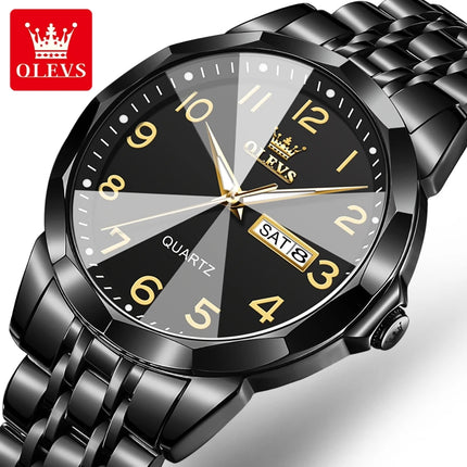 OLEVS Original Waterproof Men's Watches Digital Mirror Quartz Watch for Man Luminous Stainless Steel Wristwatch Male Date Week