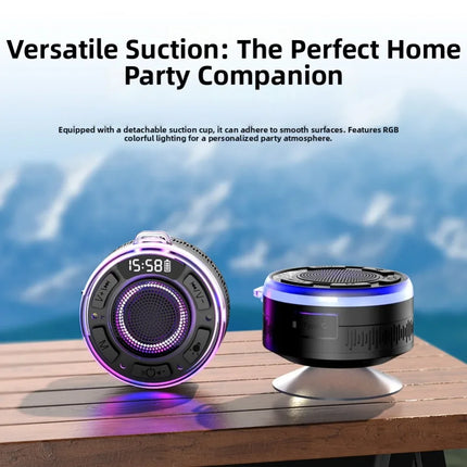 New Wireless Speaker IPX7 Waterproof Colorful LED Light Strong Bass Shower Speaker Waterproof 360° Sound RGB Lights FM Radio Fun