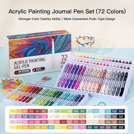Languo Acrylic Painting Gel Pen Set 36/90 Colors Retractable 0.7mm Handbook Pen Multi-Color Student Writing Drawing Marker Pens