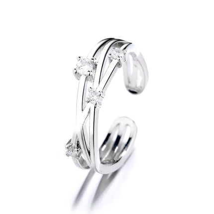 PANJBJ 925 Sterling Silver Four-pointed Star Shining Zircon Ring High-end Personalized Opening Adjustable Jewelry