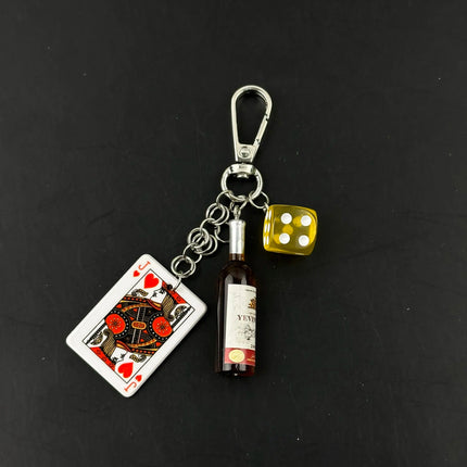 Handmade Style Casino Keychain with Dice Poker Chip Cigarette Charm Keyring for Men Streetwear Gift