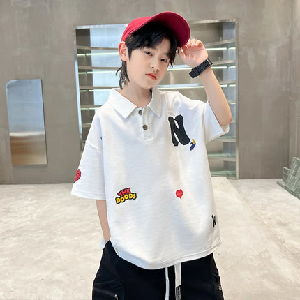 Kids Fashion Design Summer Polo Shirt for Tween Boys Casual Short Sleeve Polo T-shirt Teenage Child Trendy Streetwear Polo Shirt